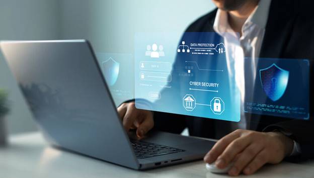 A person using his laptop